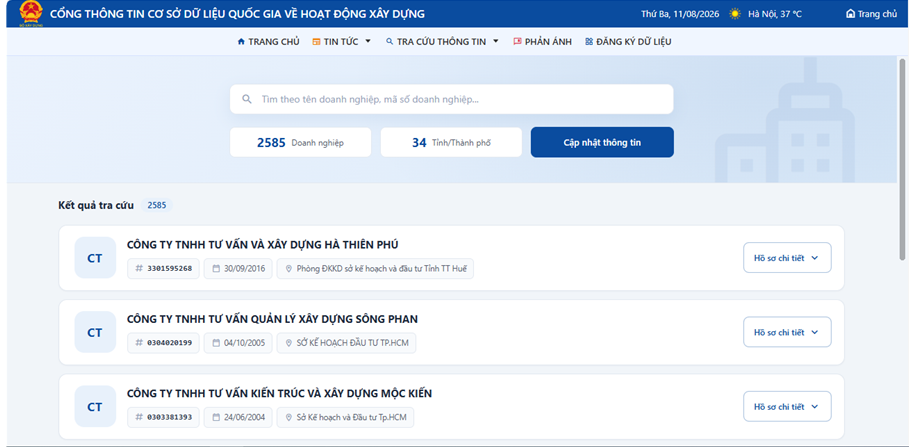 Đăng tải công khai thông tin năng lực hoạt động xây dựng trên website Bộ Xây dựng từ 01/07/2026